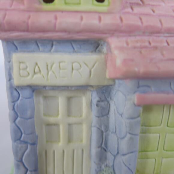 Vintage EASTER VILLAGE Bakery Ceramic House Light Up* 4"x5" Pink Purple 1980's - Picture 2 of 11